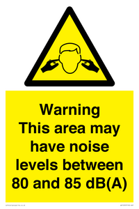 Warning Noise Levels in this area between 80 and 85 dB